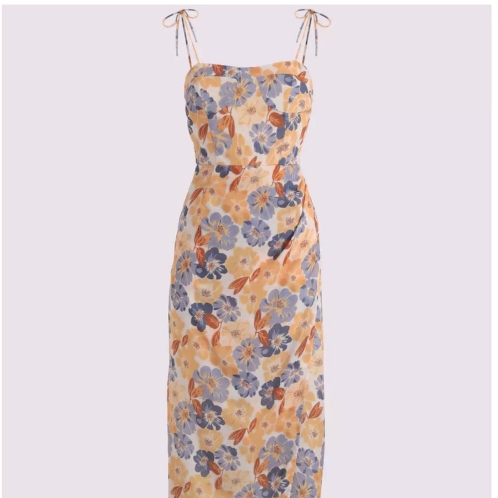 Blue and orange floral cider midi wrap dress